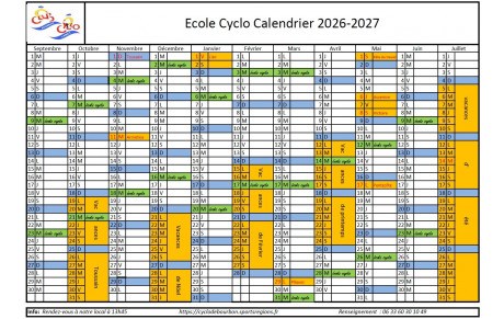 Calendrier école cyclo